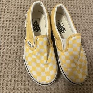 Vans Kids Yellow and White Checkered Slip-On Sneakers